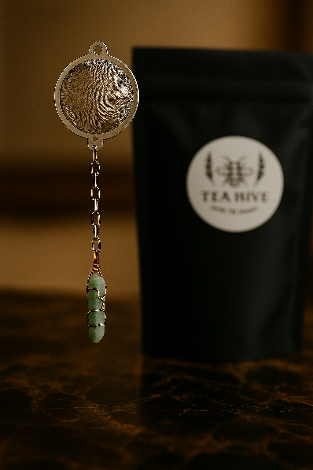 Green Aventurine Crystal Mesh Tea Infuser